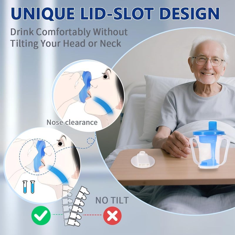 Ehucon Dysphagia Regulating Drinking Cup, Prevent Choking for Dysphagia/Dementia/Elderly,Dispenses 5~10cc or 10~15cc of Liquid Each time,Spill-Proof (Blue-Pack of 1 Count) - Image 5